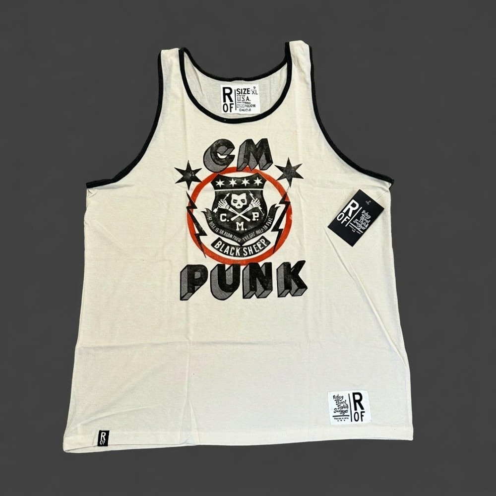 Roots of Fight CM Punk Black Sheep Tank Top Ringer Cream Size 3XL NWT WWE AEW